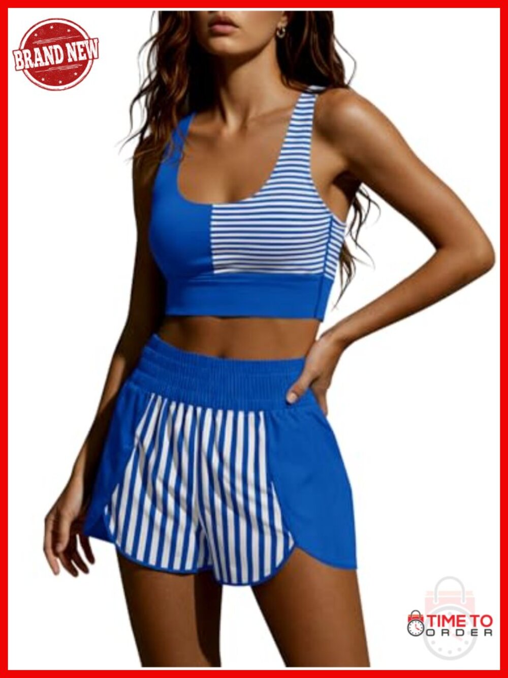 Two Piece Workout Outfits Cropped Tank Top with Built-in Bra Athletic Short Sets